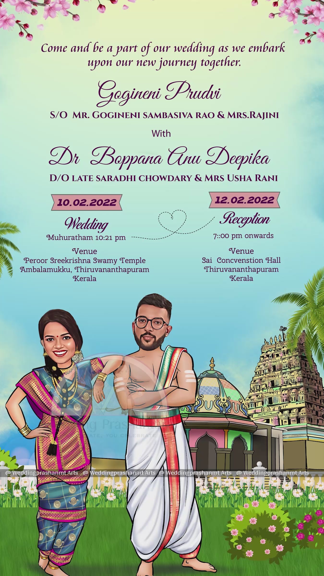 SIC-006 | Royal Krishna Theme South Indian Wedding Caricature Invitation
