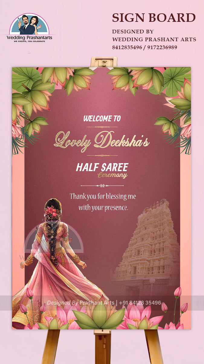 HSWB -018 | Elegant Half Saree Ceremony Welcome Board – Cultural Themed Sign