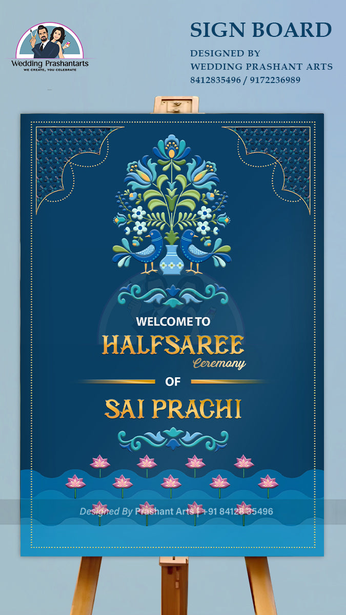 HSWB - 013 | Elegant Half Saree Ceremony Welcome Board – Custom Printed or Digital Design