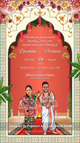 SI-005 | Celebrate with Vibrant Colors: South Indian Wedding E-invite Designs