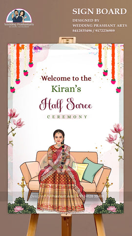 HSWB - 015 | Traditional Half Saree Ceremony Welcome Sign – Custom Digital Artwork