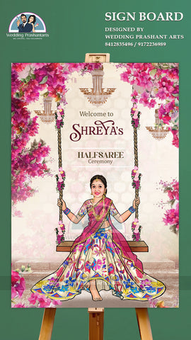 HSWB - 016 | Graceful Half Saree Welcome Board – Personalized Event Entrance Sign