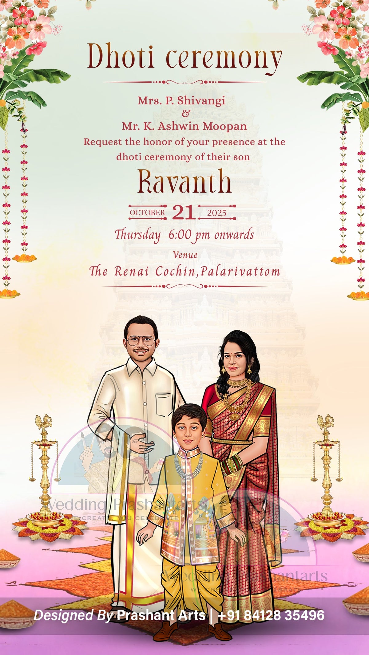 DCP-010 | Static Dhoti Ceremony Invitation with Custom Artwork