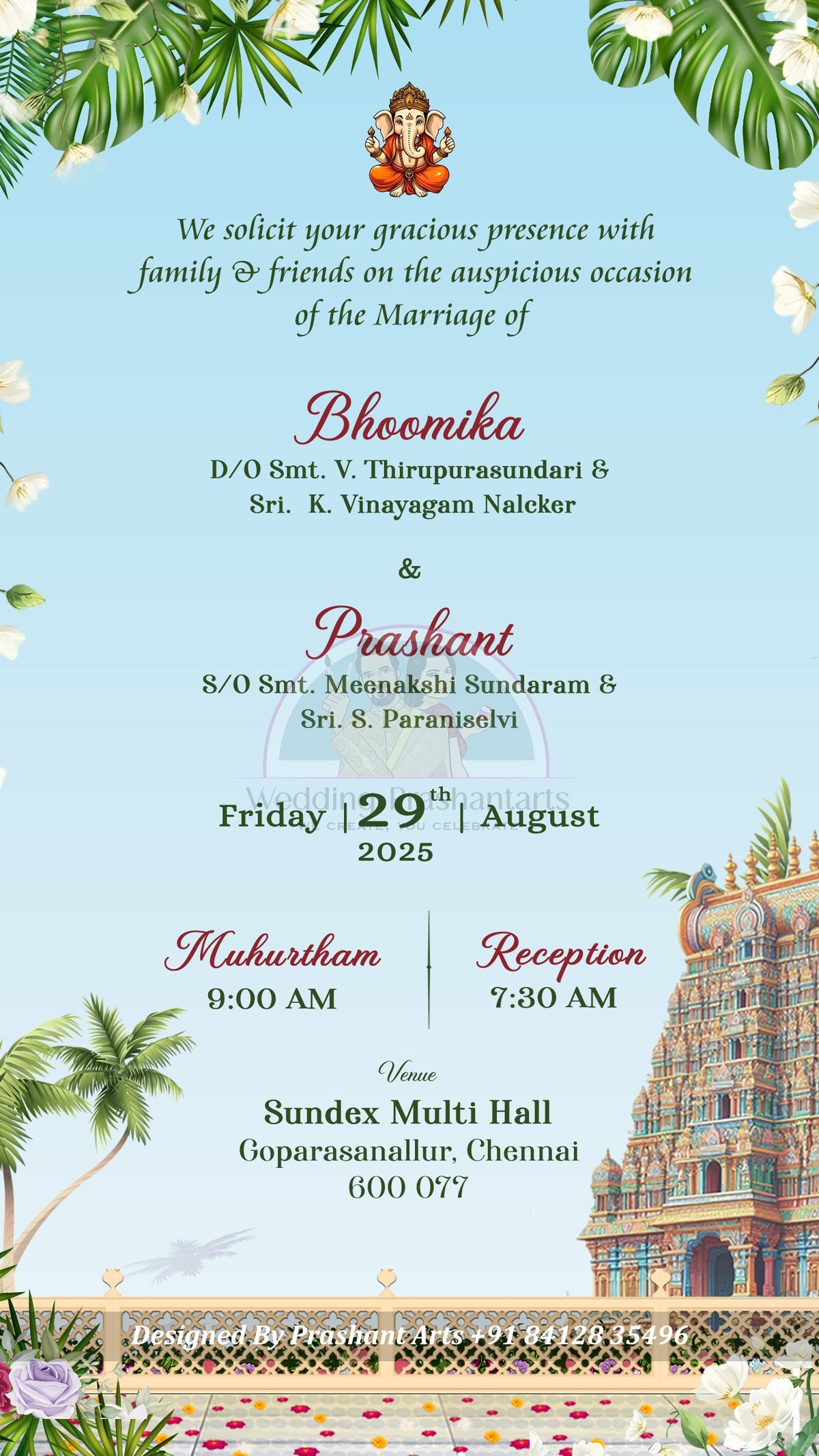SI-009 | South Indian Wedding Invitations: Telugu, Tamil, Malayalam & More