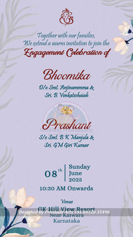 EGP-008 | Purple Caricature Theme Ring Ceremony OR Engagement Invitation