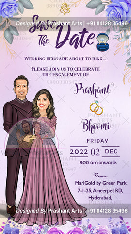 EGP-008 | Purple Caricature Theme Ring Ceremony OR Engagement Invitation