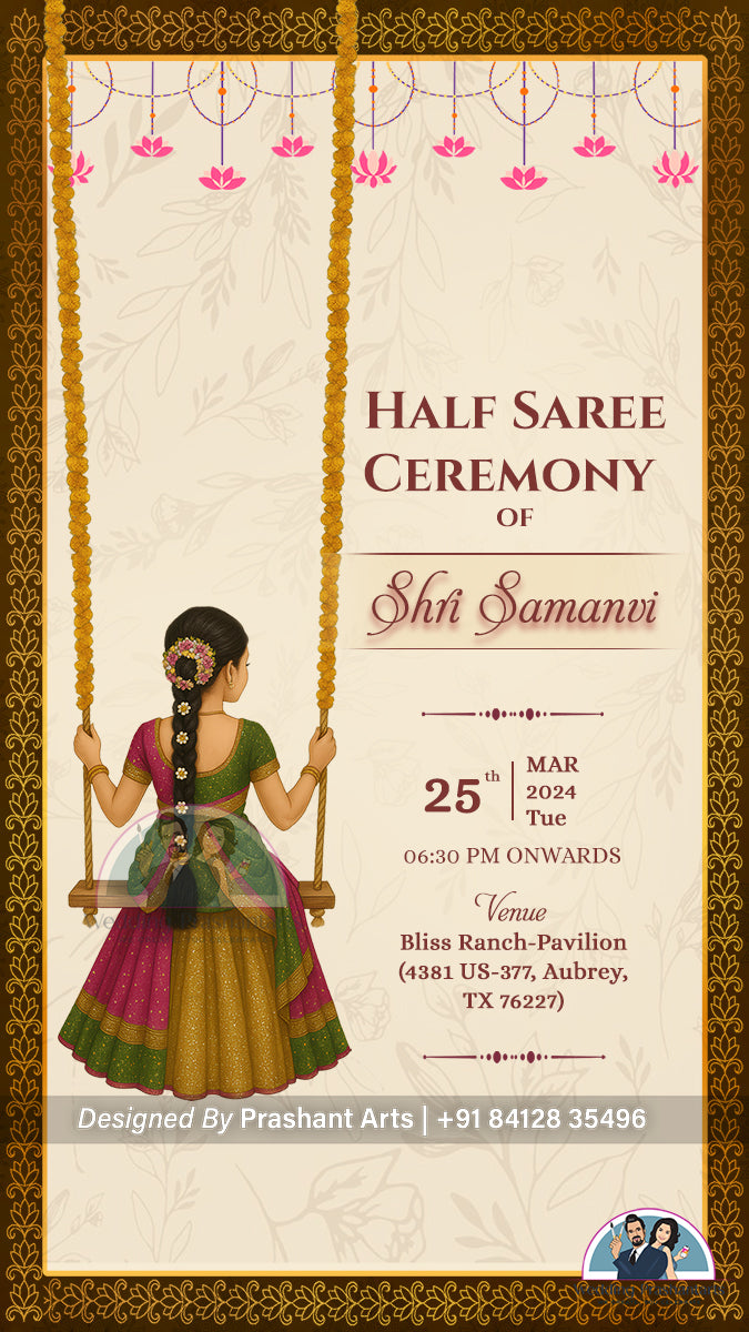 HSP - 011 | Traditional Half Saree Ceremony Static Invitation – Digital Card Design