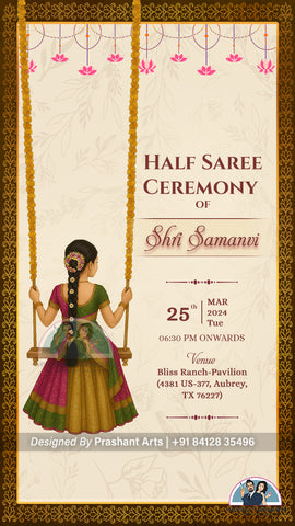 HSP - 011 | Traditional Half Saree Ceremony Static Invitation – Digital Card Design