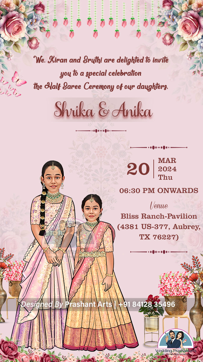 HSP - 012 | Elegant Half Saree Static Invitation – Personalized Digital Keepsake