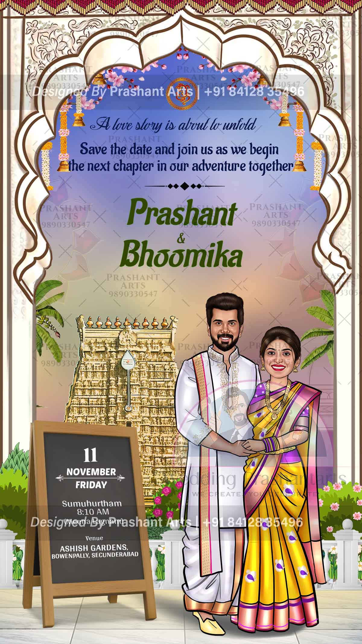 SIP-001 | Beautiful South Indian caricature wedding Invitation