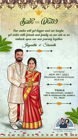 SIP-019 | South Indian Wedding Caricature Invitations: Celebrate Your Union in Style