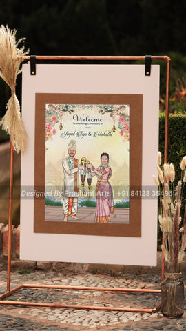 WC-016 | Upgrade Your Wedding Signage: Personalized Caricature Welcome Board|