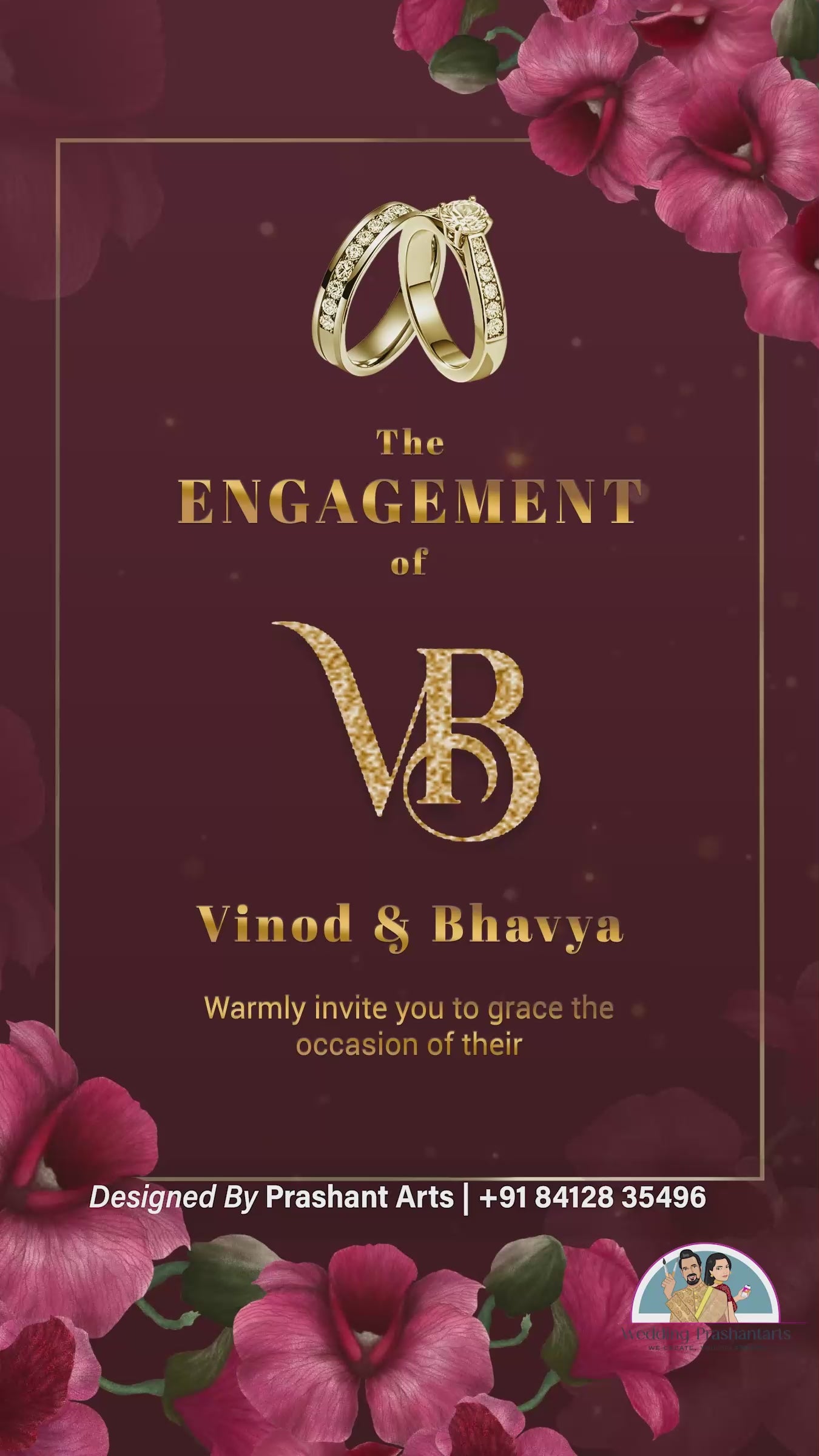 EGC-015 | Glamorous Caricature Engagement Video Invitation - Luxury & Custom Design