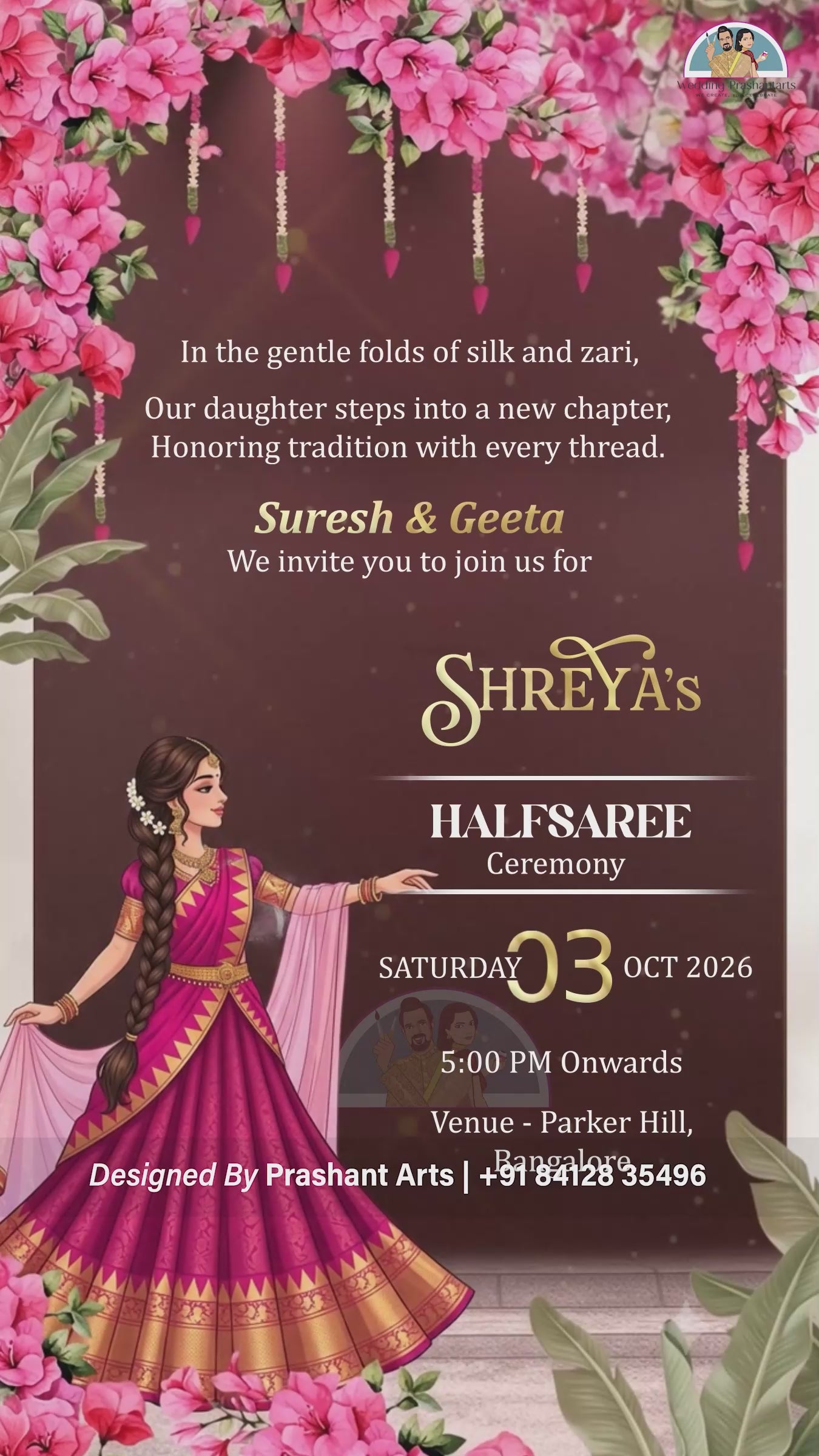 HSI-019 | Royal Half Saree Function Video Invitation – Personalized Animation