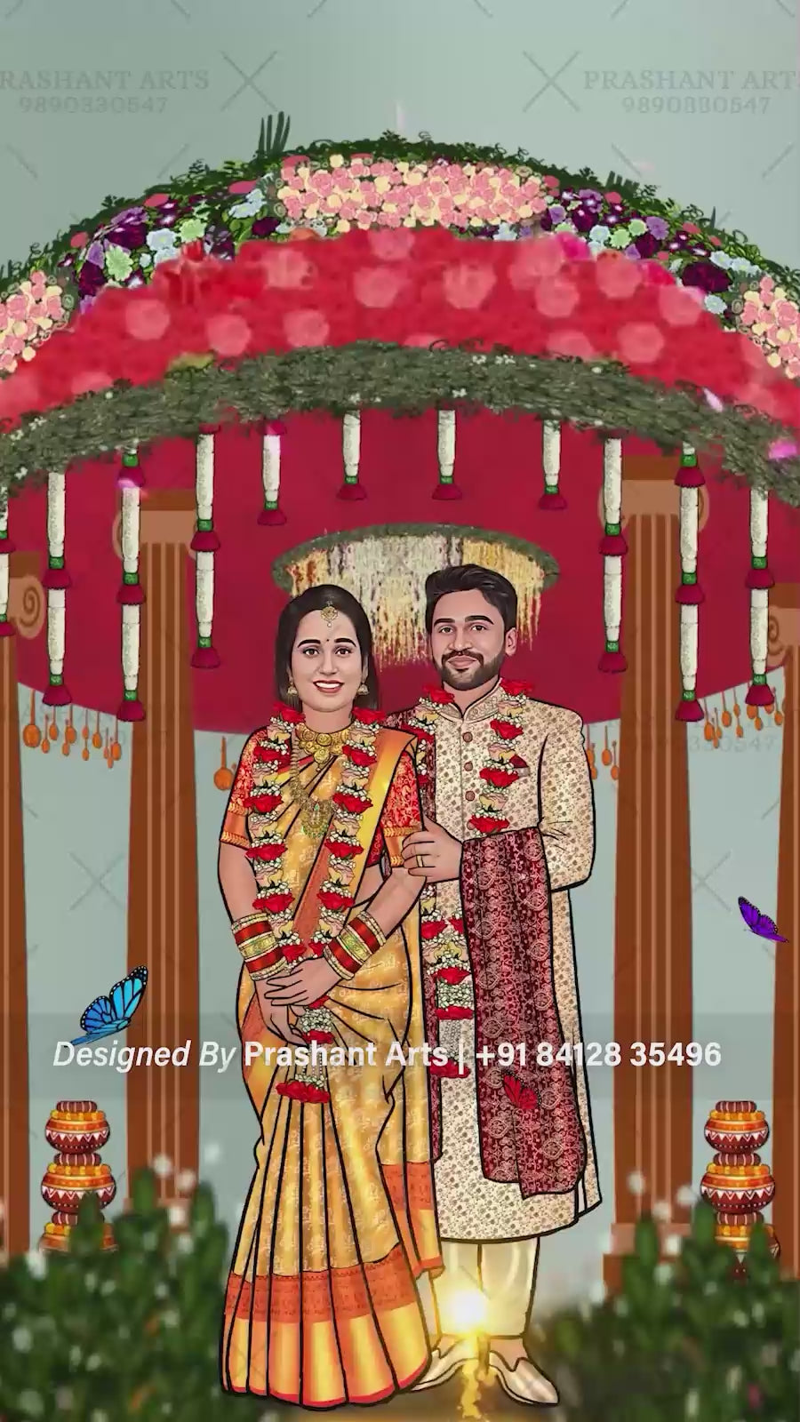 SIC-002 | Pastel Color Theme South Indian Wedding Caricature Invitation