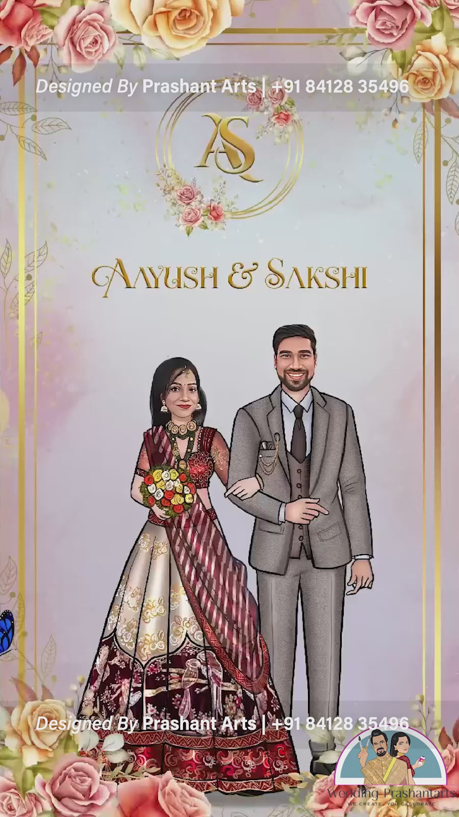 NIC-007 | North Indian Wedding & Sagai Caricature Invitation : Vibrant Invitations