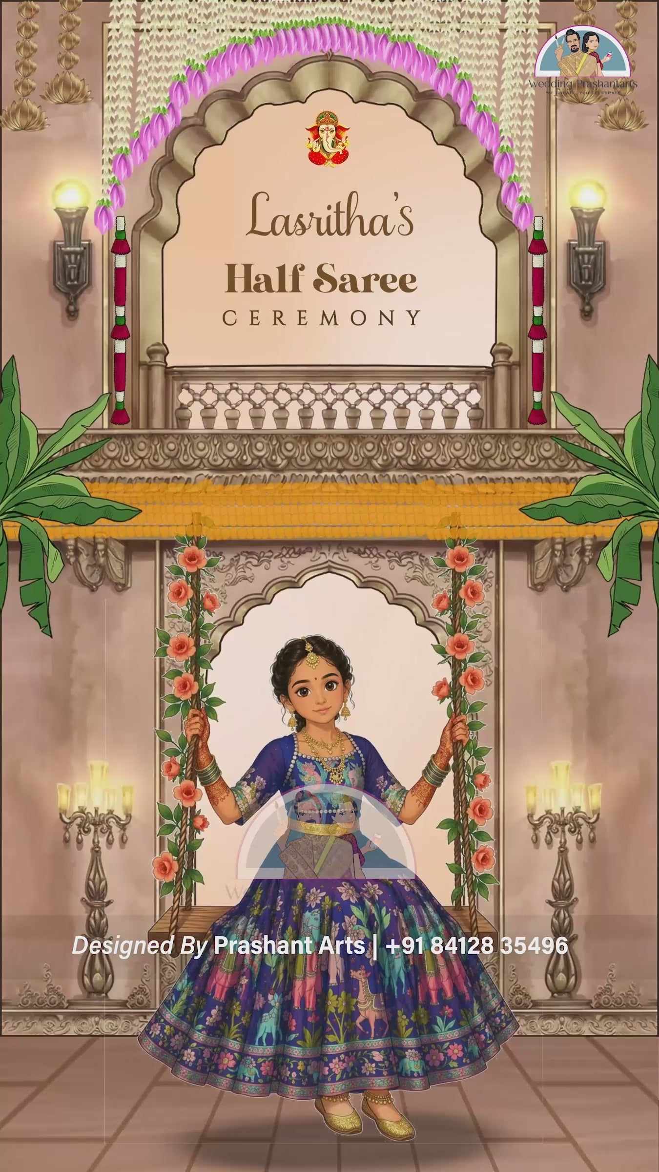 HSI-002 | Royal Half Saree Ceremony Invitation – Digital Design