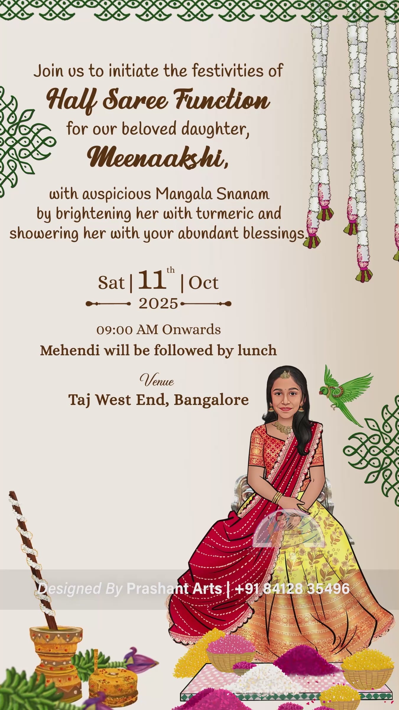 HSI - 005 | Customized Half Saree Ceremony Invite – Digital Download & Share