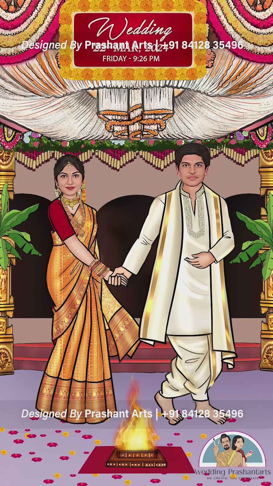 SIC-041 | South Indian Caricature Wedding Invitation: Celebrate in Modern Style