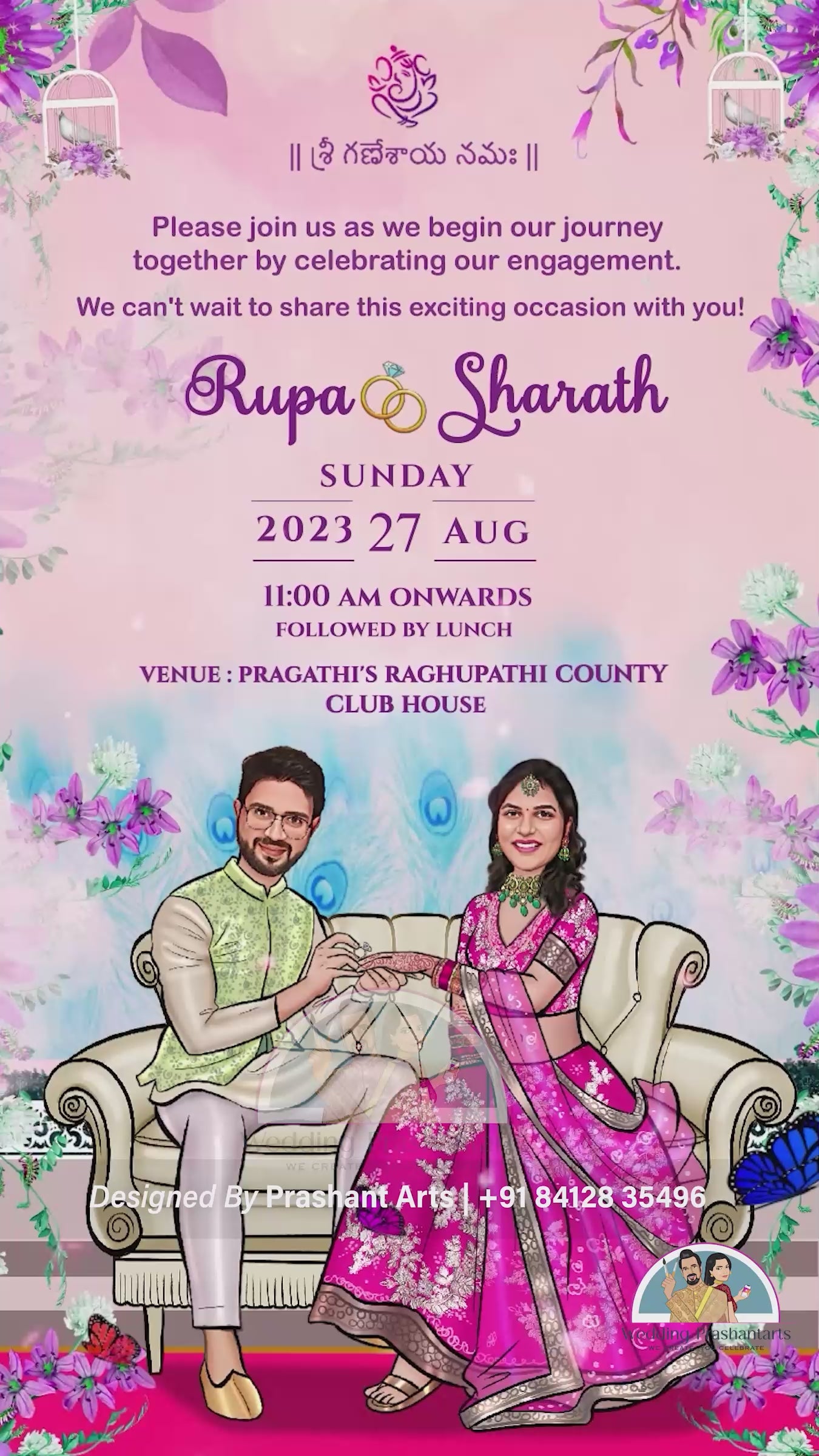 EGC-011 | Modern Caricature Engagement Video Invitation - Chic & Fully Customized