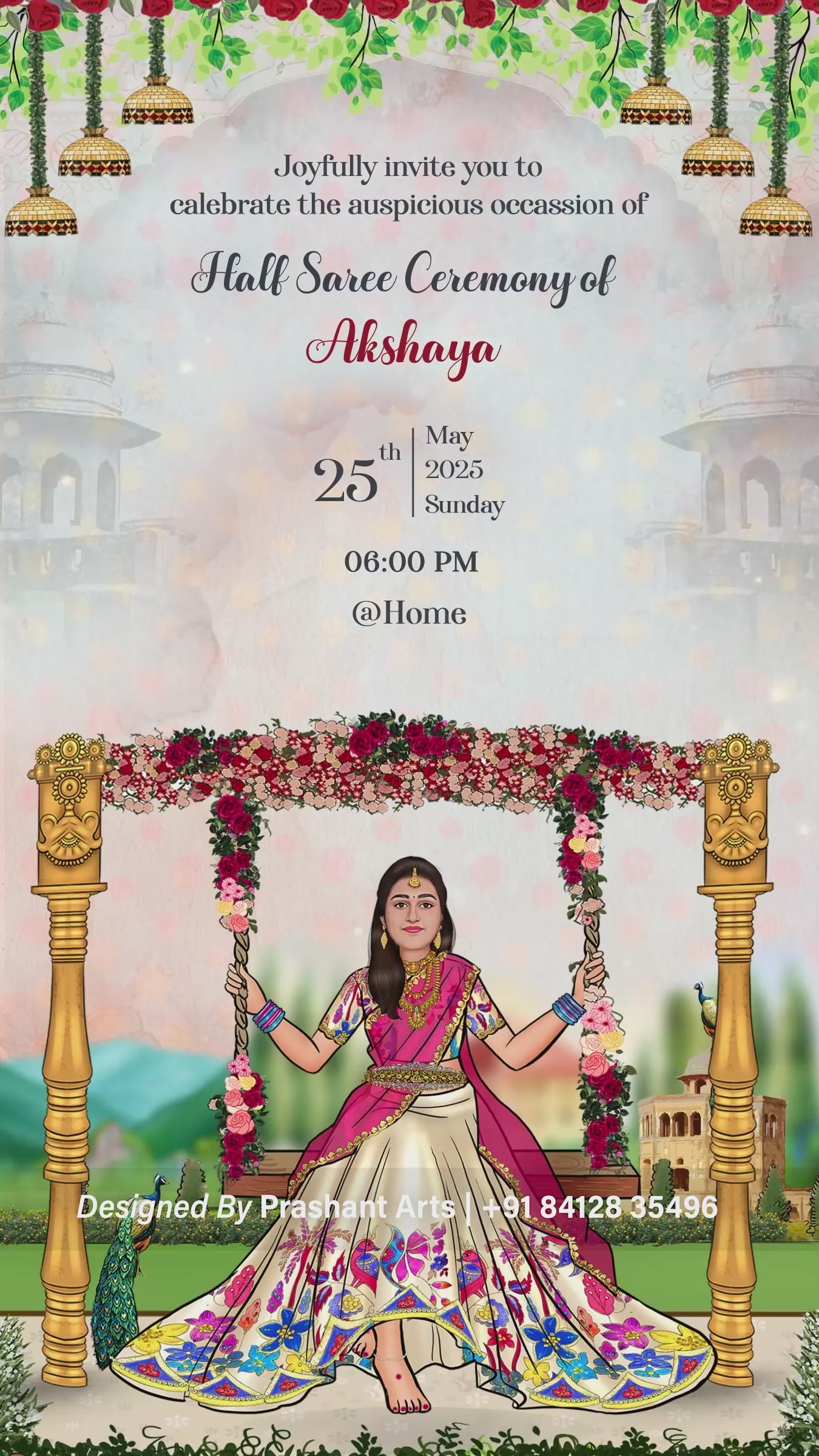 HSI - 006 | Elegant Half Saree Function Digital Invitation – Personalized Video Card