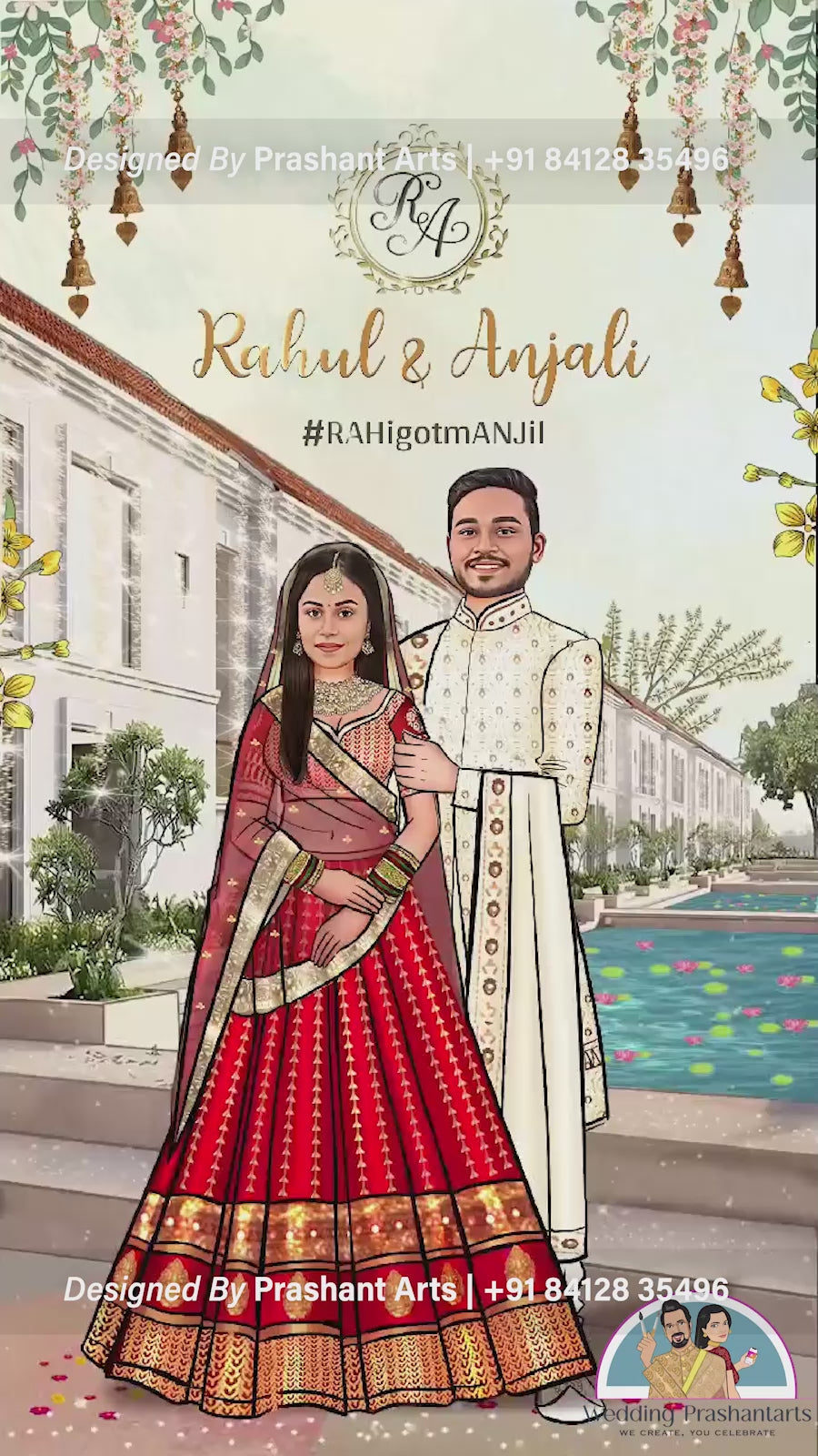 NIC-010 | Palace of Dreams Unveiled: Royal North Indian Wedding Caricature Invitation