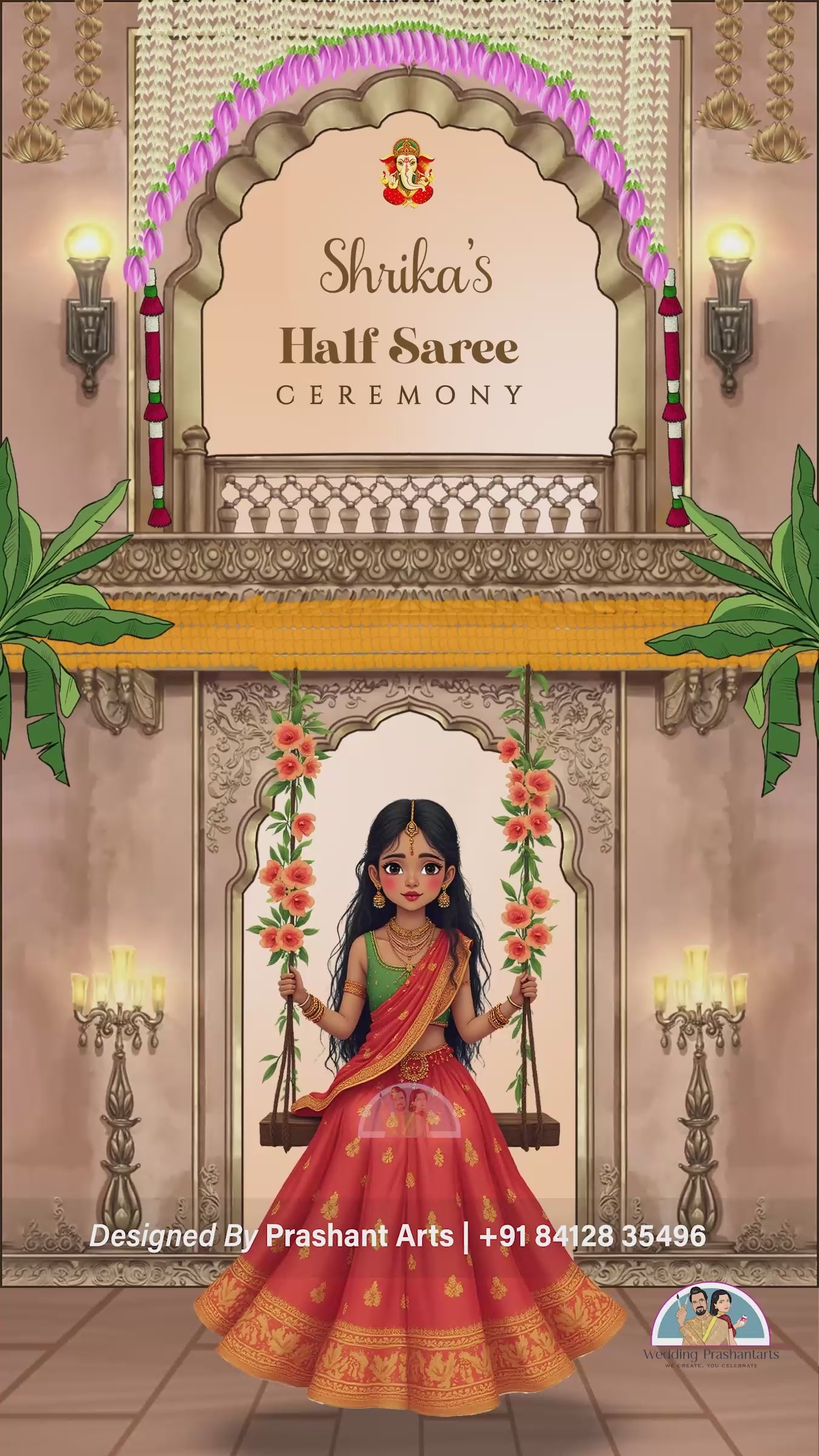 HSI-002 | Royal Half Saree Ceremony Invitation – Digital Design