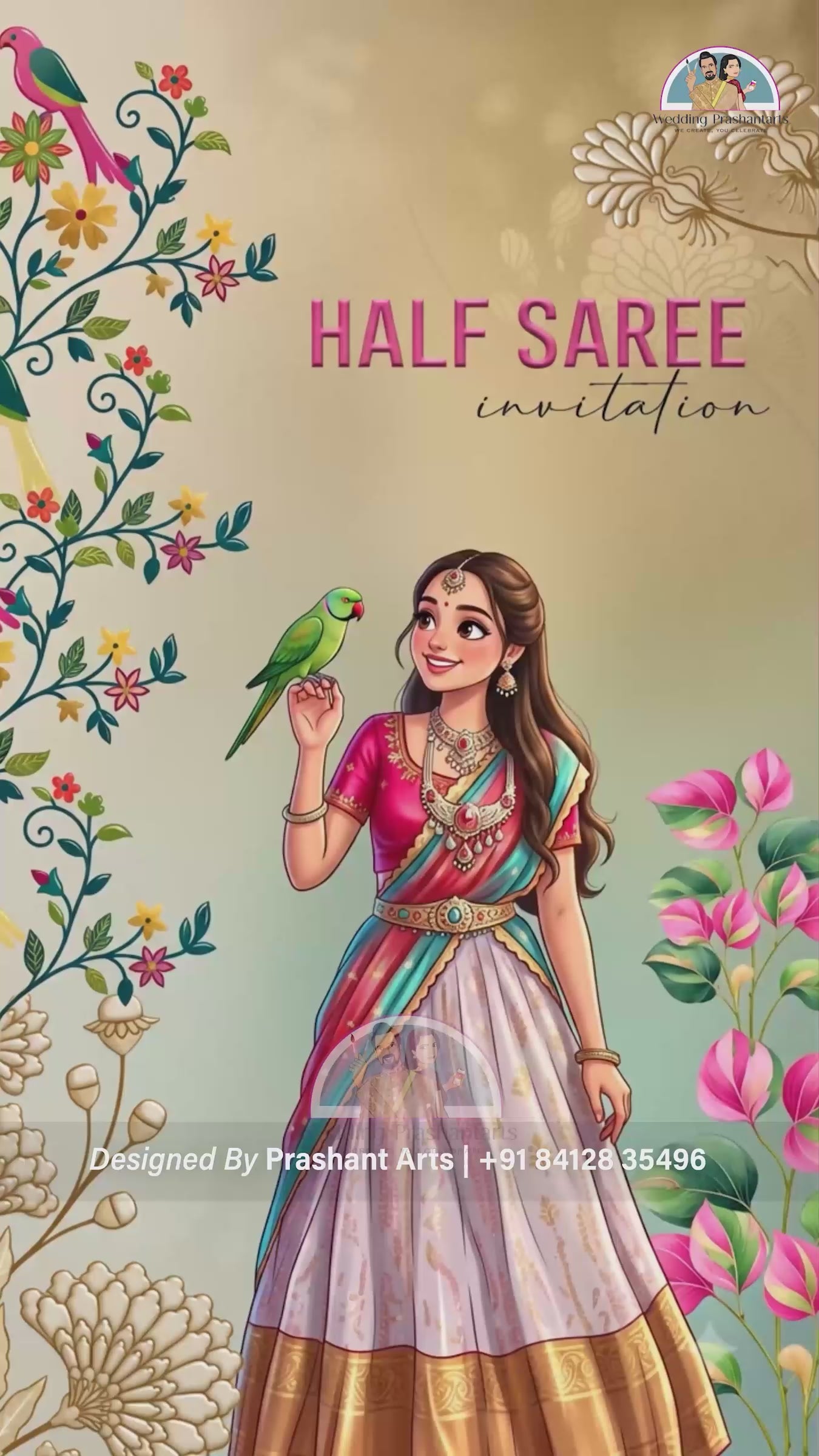 HSI - 006 | Elegant Half Saree Function Digital Invitation – Personalized Video Card