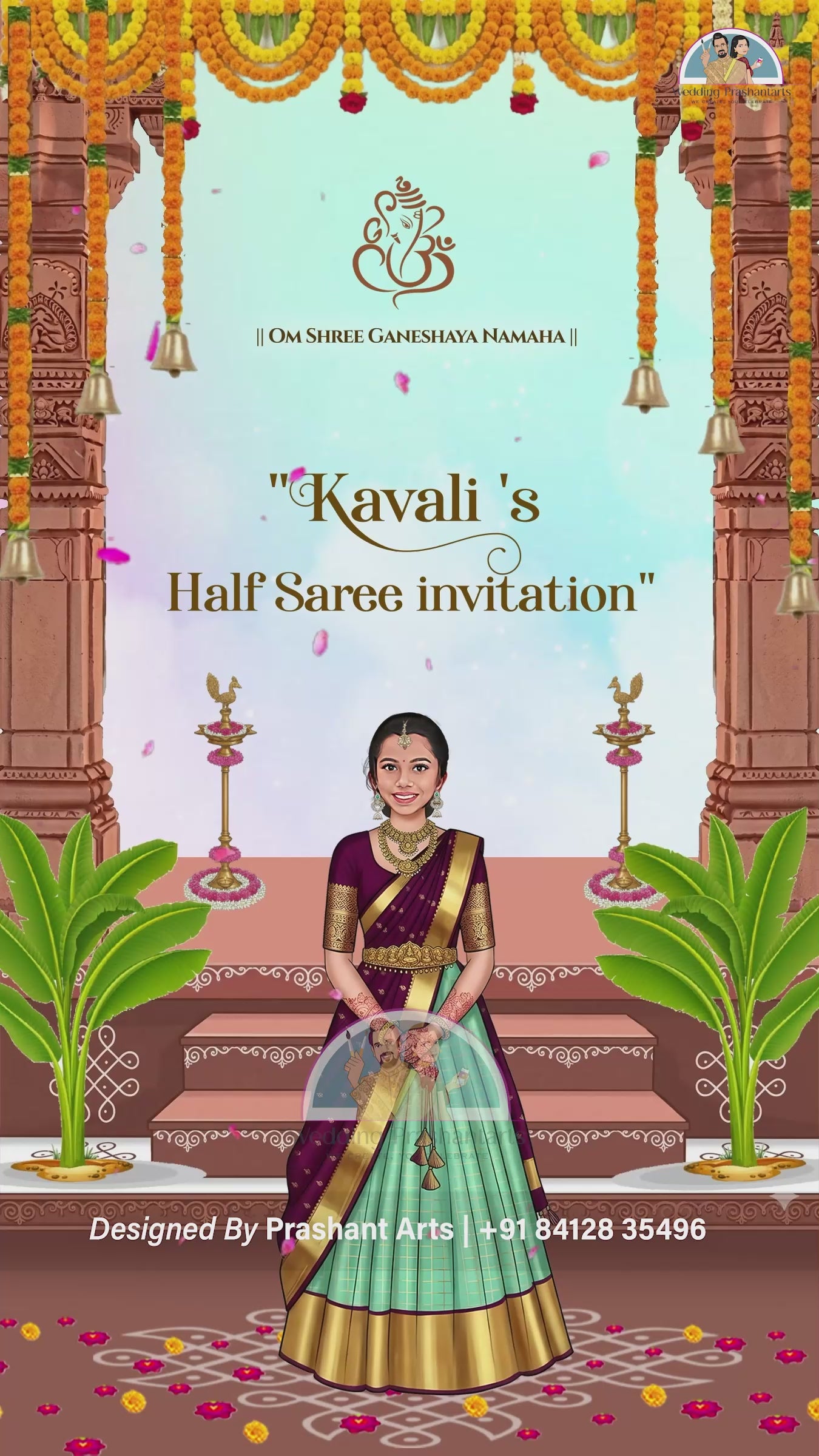 HSI - 003 | Traditional Half Saree Function Invitation – Custom Digital Video