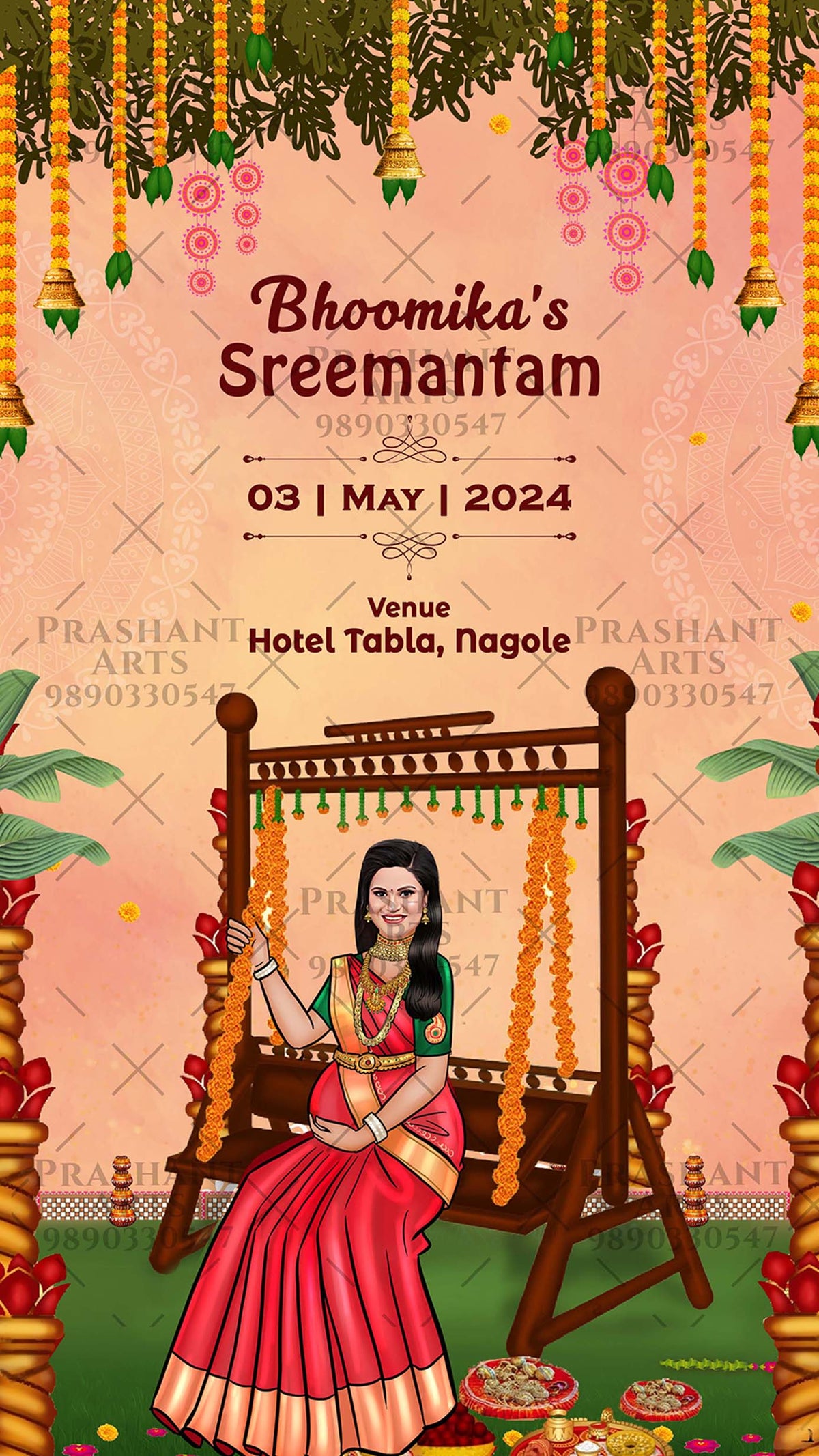 A Shower of Blessings! Get Your Indian Sreemantam Invitation | BS-009