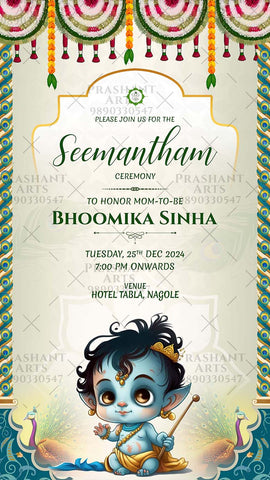 Celebrate with Tradition! Krishna Theme Baby Shower Invitation | BS-011