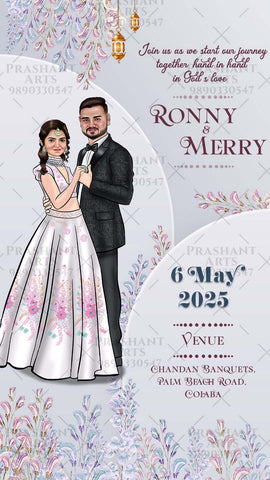 Lighthearted & Lovely: Christian Wedding Invitations with Charming Caricatures | CHC-004