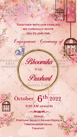 Pink Floral Theme Ring Ceremony OR Engagement Invitation | EG-008