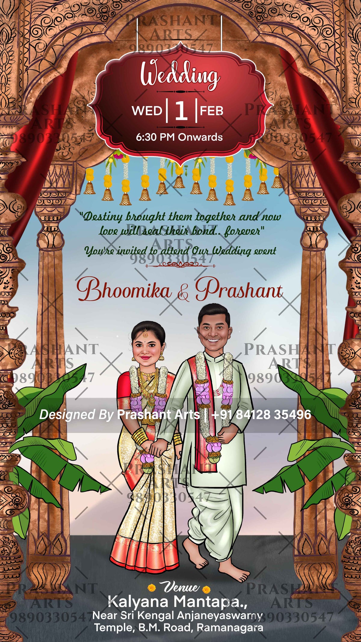 Celebrate Your South Indian Wedding in Style with Caricature Invitations | SIC-003