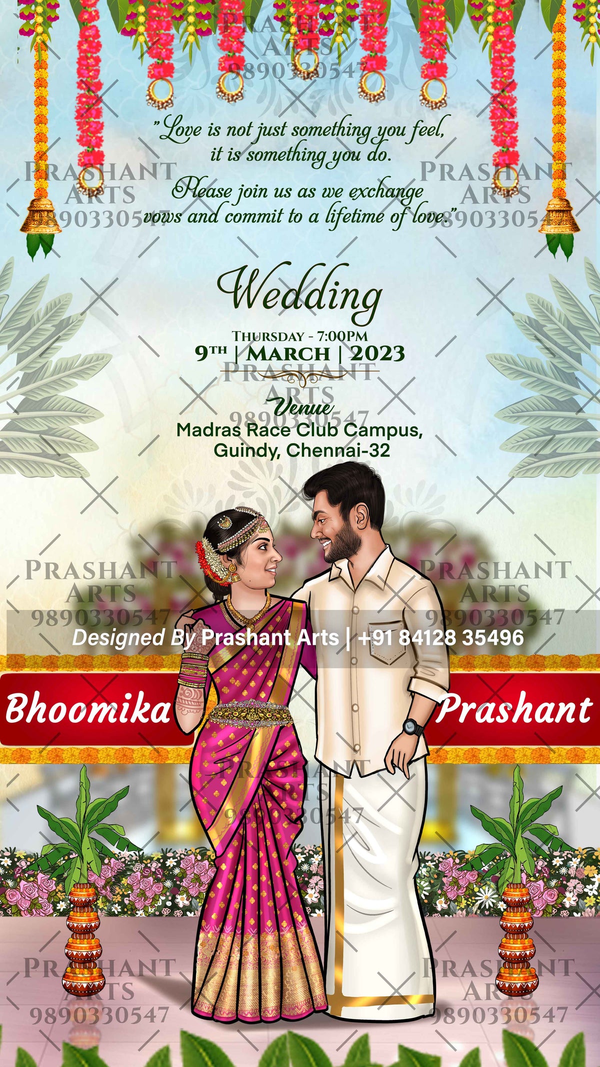 Announce Your South Indian Wedding with Eye-Catching Caricature Invites | SIC-004