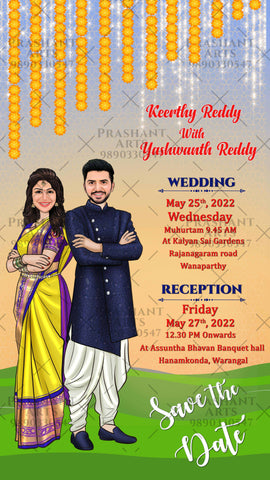Affordable South Indian Wedding Invitations: Digital Caricatures for Every Budget | SIC-010
