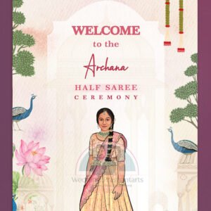 HSWB - 0014 | Royal Half Saree Function Welcome Board – Customizable Event Sign