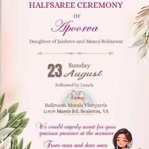 HSP - 009 | Graceful Half Saree Ceremony Digital Invitation – Static Custom Card