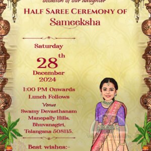 HSP - 008 | Royal Half Saree Function Static Invitation – Personalized Digital Card