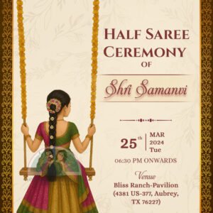 HSP - 011 | Traditional Half Saree Ceremony Static Invitation – Digital Card Design